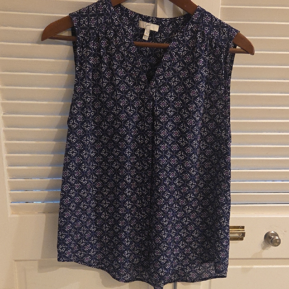 Joie Dark Blue Patterned Sleeveless Blouse
